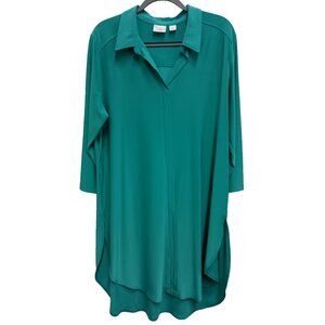 Women With Control Womens Lagenlook Tunic Top XL Teal 3/4 Sleeve Casual